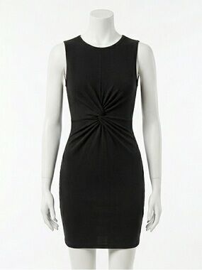 Ouges Black Twist Front Ruched Bodycon Mini LBD Sleeveless Cocktail Dress Size M